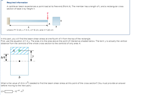 Required Information A cantilever beam experiences a point load at its free end (Point A). The member has a length of L and a