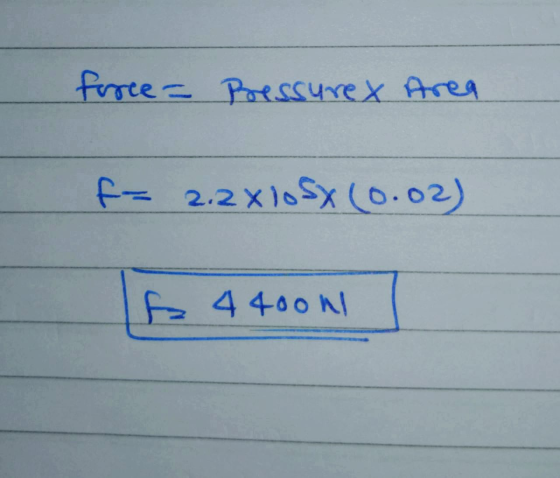 force = Pressurex Area f= 2.2 X10SX (0.02) fa 4 400W