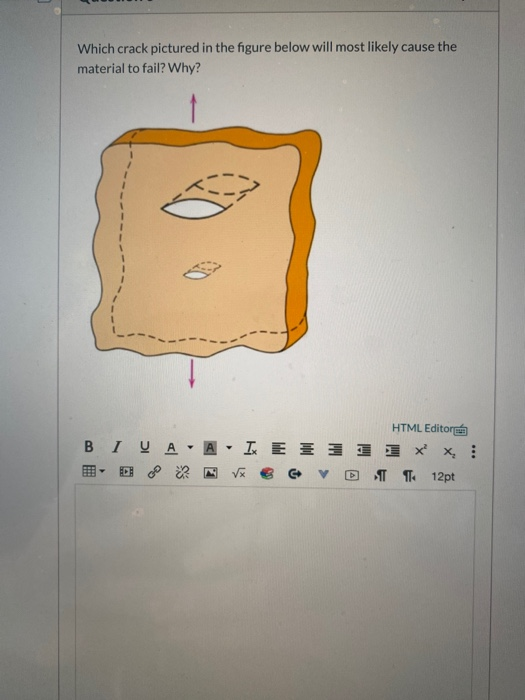 Which crack pictured in the figure below will most likely cause the material to fail? Why? HTML Editores BIVA-A-I E 331 XX, O