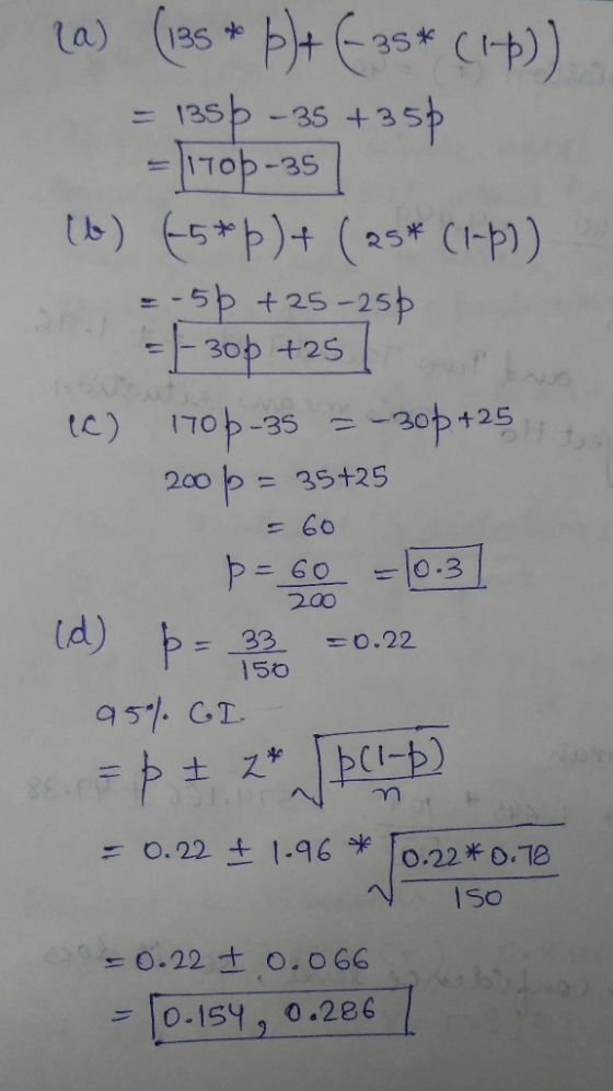 la) (135 135b-35 +35 5b + 25 -25 170ト-35 ー-30 +25 20 b= 35+25 tc) = 33 =0.22 95% C,D. = 0.22 ± o.066