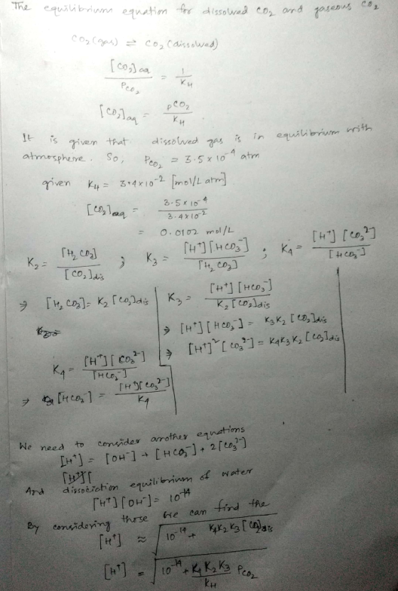 the equilibrium equation fi for dissoled co2 and d sogeous co, jasenus CO₂(gas) co₂Caissowed) [cog] ca Peor Ku p CO2 [ coolag