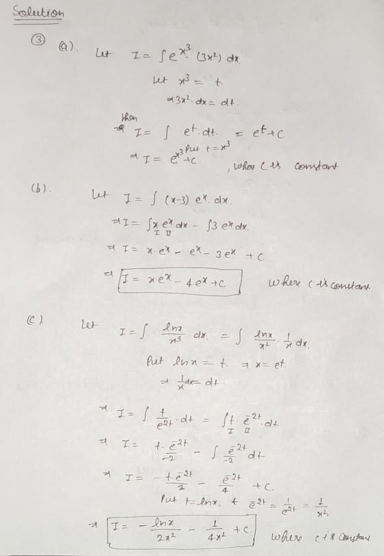 I= sex? a I Put t=n. Solution a). lit (34²) dx let p = to +3x²- dx = dt. then I= . et dt. to where ces constant etc 06). Let