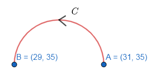 c B = (29, 35) A = (31, 35)