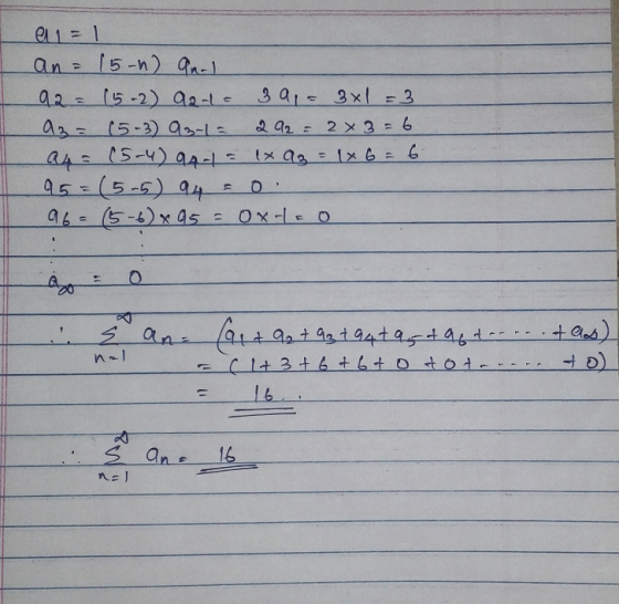 e 1 = 1 an = 15-n) an- 92 = (5-2) a aula 3a = 3x1 =3 A3 = 15-3) 03-1= 20 = 2x3 = 6 QA (5-4) A. 1x 2 = 1x 6 = 6 95=(5-5) 94 =