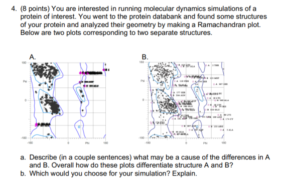 4. (8 points) You are interested in running molecular dynamics simulations of a protein of interest. You went to the protein