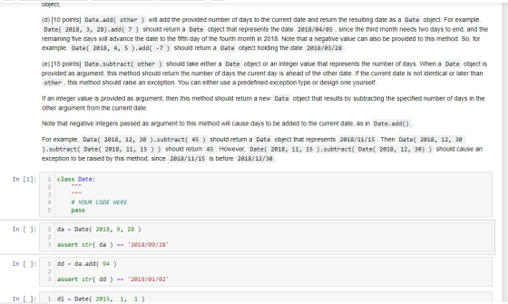 objeci, (d) [10 points] Date.add( other ) will add the provided number of days to the current date and return the resulting d