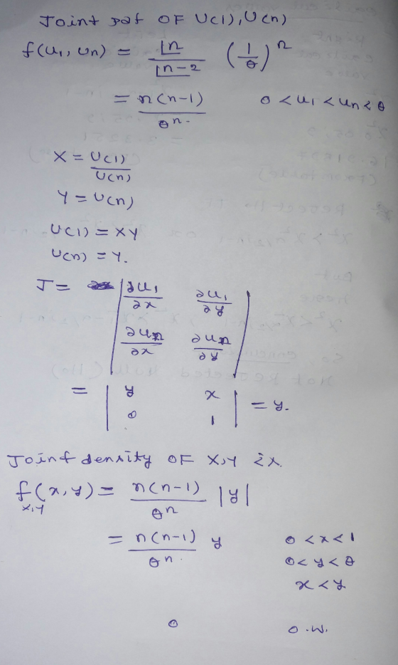 Joint pat of UCI), Uch) f(ur, un) - In in-2 101 n = n(n-1) o Luizunzo on- uch) x=UC) vani y=ven) UC)=xy uen) = y. J= lacus au