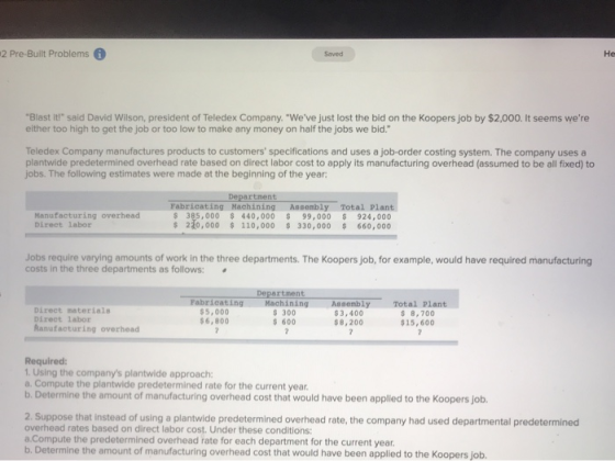2 Pre-Built Problems Saved He Blast it! said David Wilson, president of Teledex Company. Weve just lost the bid on the Ko