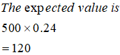 The expected value is 500 x 0.24 120