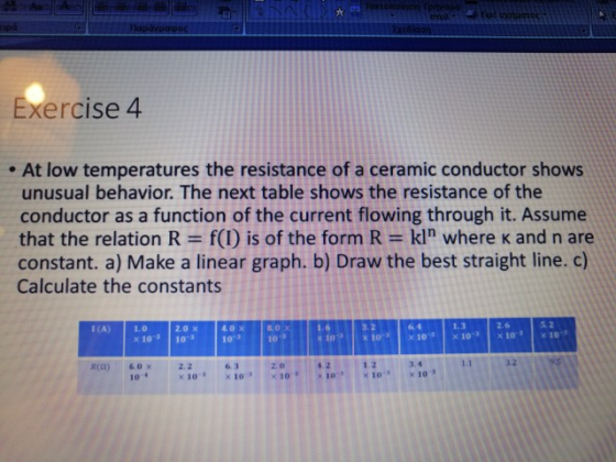 propa ΤΟ ΕΠματος TDOO Exercise 4 • At low temperatures the resistance of a ceramic conductor shows unusual behavior. The next