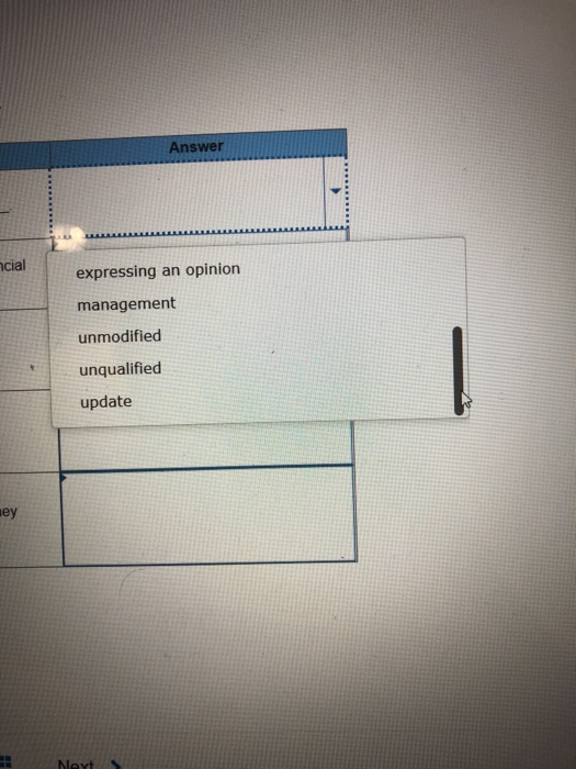 Answer ncial expressing an opinion management unmodified unqualified update Neyt