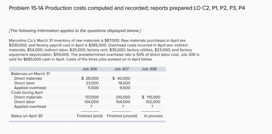 Problem 15-1A Production costs computed and recorded; reports prepared LO C2, P1, P2, P3, P4 [The following information appli