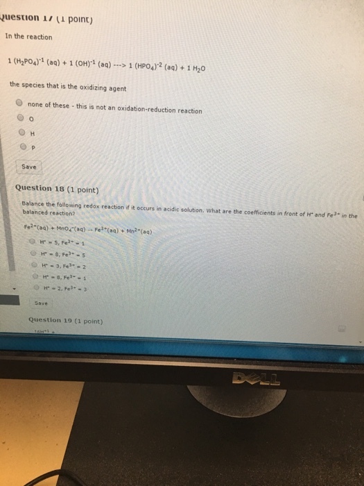 Question (i point) In the reaction (H2PO4) i (aq)