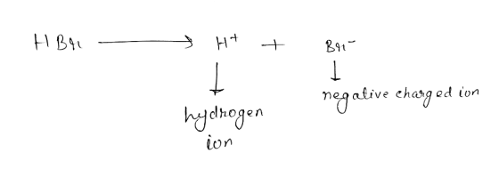 - HBr - H+ + Bri negative eharged ion hydrogen ion