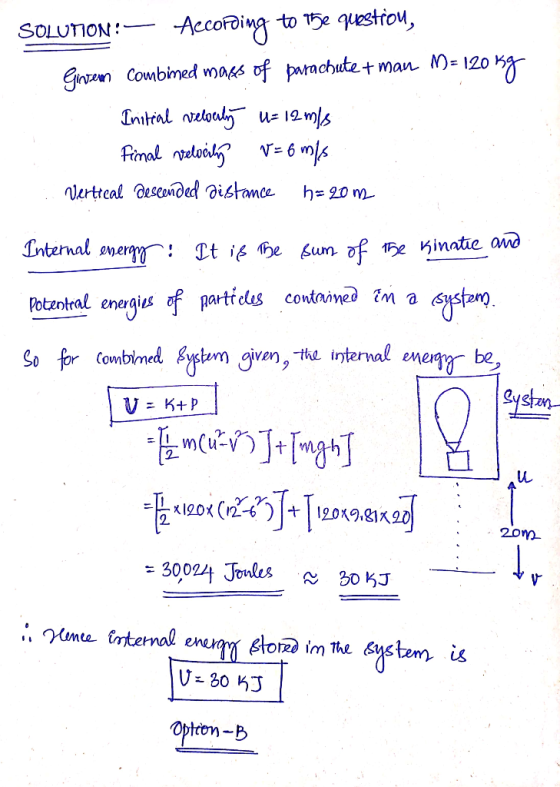 Accoraing to 15e questtou, SOLUTION Gireun Combimed maks of purachutetman )- 120 Ltral elouu 12ms Fimal nalo 6 m/s Vertical e