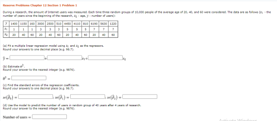 Reserve Problems Chapter 12 Section 1 Problem 1 During a research, the amount of Internet users was measured. Each time three