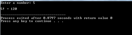 nter a number 5 5, 120 8297 seconds with Process exited after 0. Press any key to continue . - . return value