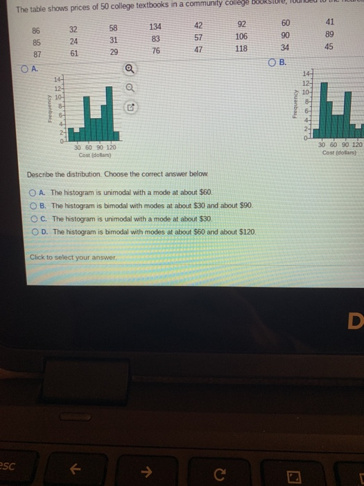 TIL The table shows prices of 50 college textbooks in a community college DOORSTU, TUNDU U 429260 5710690 4711834 o os Freque
