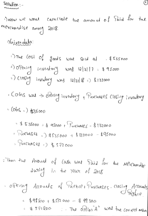 Soluwion.- mevcvandise amon 0o18 Given dala uhae.s $132000