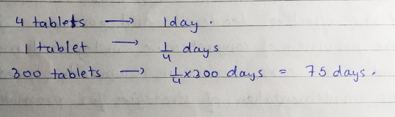4 tablets Iday. +days x200 days Itablet 75 days. 300 tablets