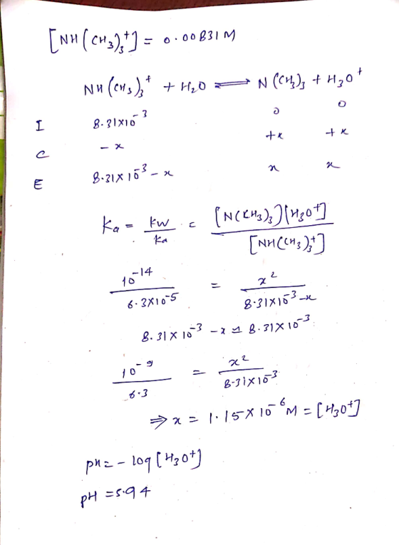 [NH (CH,211 - 0 - 0 0 831 M Nu (cus), + H20 = N(CH), + H30+ 8.31X10 ta 8.218103- kwa (N(CH3); [r30t [NACCHE ),] 1014 6.3x10