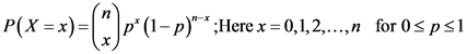 P(X = x) =
p)*-* ;Here x = 0,1,2,...,n for 0 spsi
