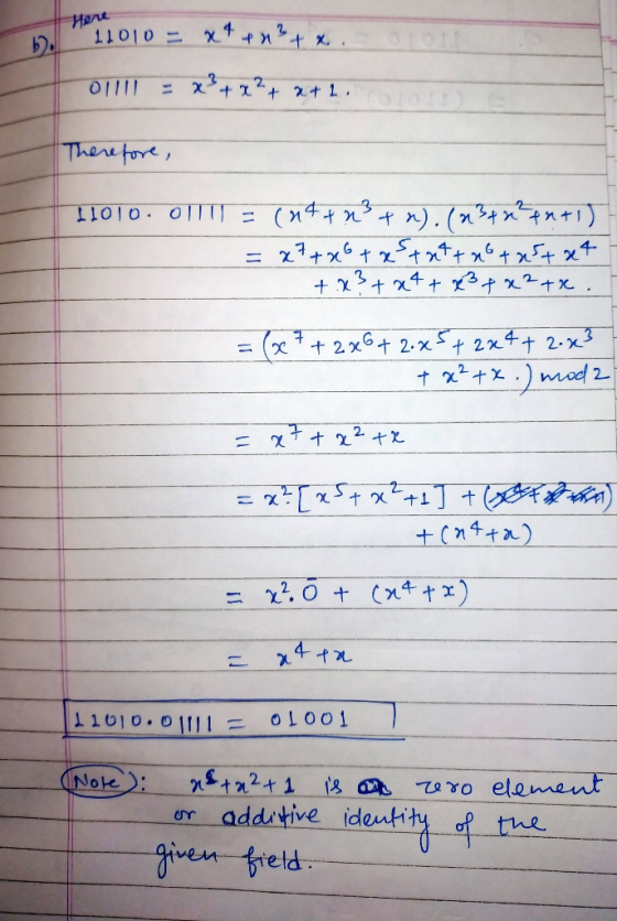 Here 11010 = x++* +. 01111 = x++z2+ 2+2. Therefore, £2010. oll1 = (44+ n²+ n. (a3 + x² entir- = x² + x + x statt notastat - +