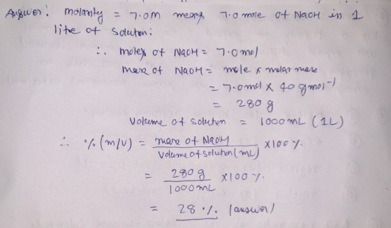 Auswer! 1 molanty = 7.om megap 7.0 mole of Nach in lite ot solution! . moles of NaoM 7.0 mol mer of Naom= mole & molar more 2