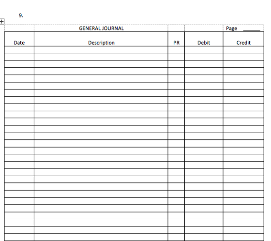 9. GENERAL JOURNAL Page Date Description PR Debit Credit