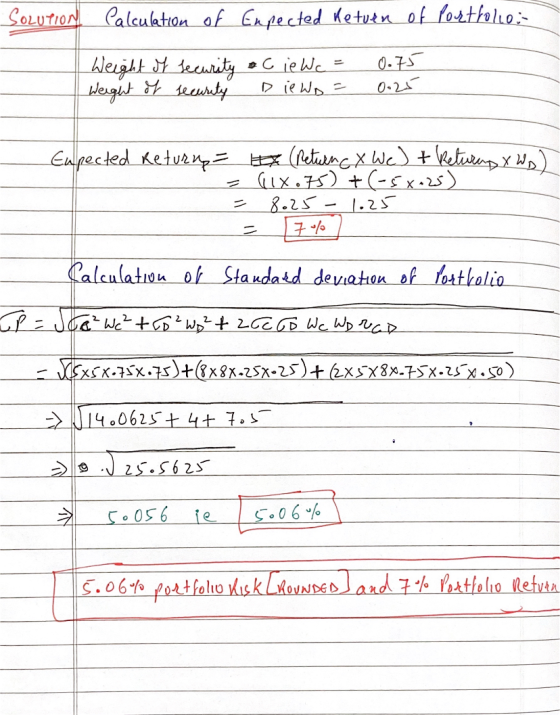 of Portholio:- Calculation of Empected Ketuen SOLUTION 0-75 0-25 Weight if tecurity Height f securety *C ie Wc = DieWo Enpect