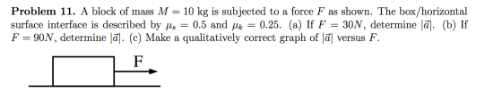 A block of mass M = 10 kg is subjected to a force