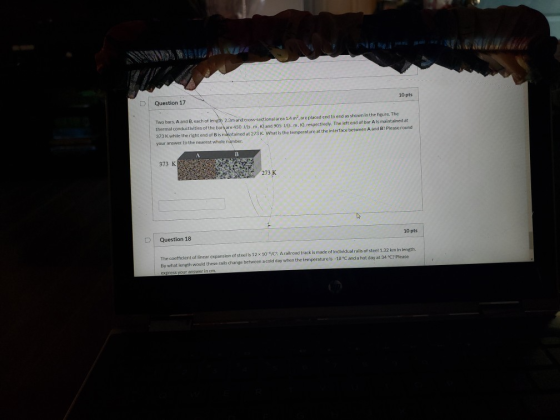 10 pts Question 17 Two bars, A and Beach of length 2.3m and cross-sectional area 1.4 m., are placed end to end as shown in th