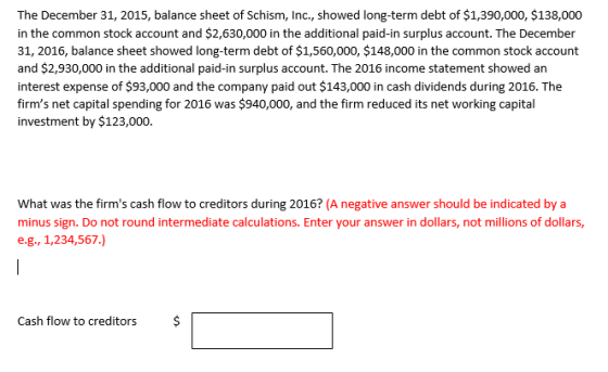 The December 31, 2015, balance sheet of Schism, Inc., showed long-term debt of $1,390,000, $138,000 in the common stock accou