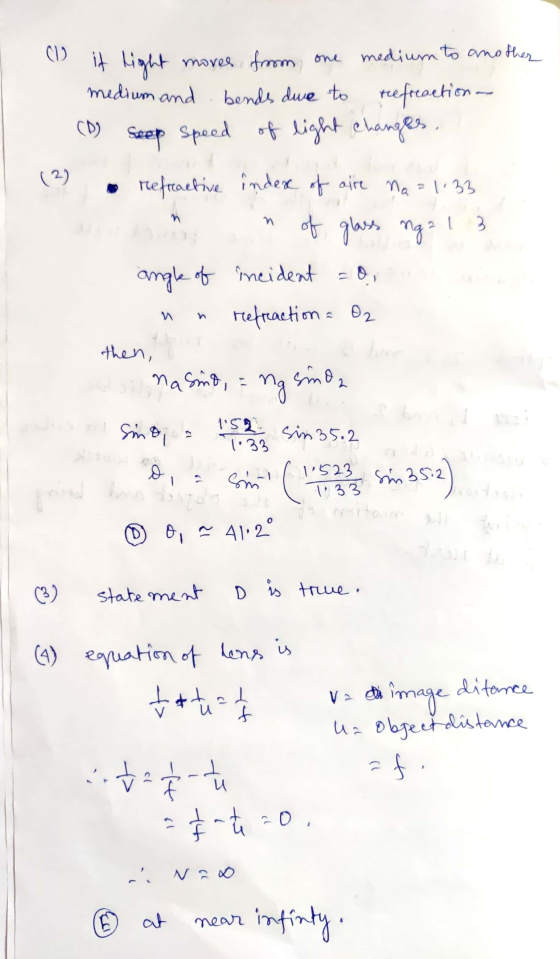 CV it light n moves from one medium to another medium and bends due to bends due to refreaction - CD) Seep speed of light cha