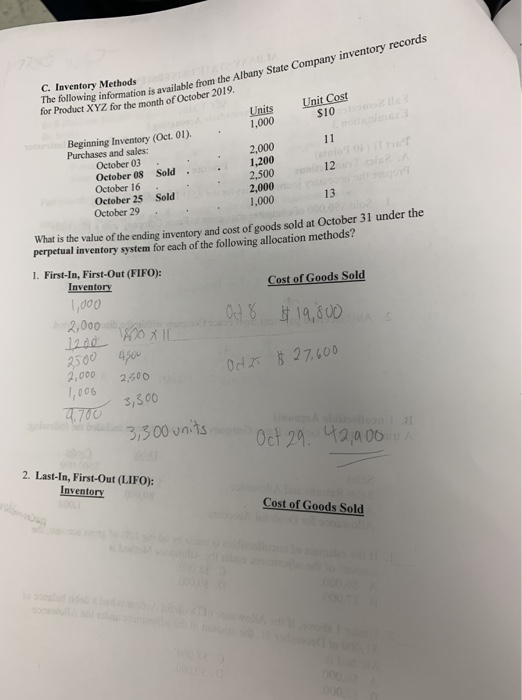 The following information is available from the Albany State Company inventory records for Product XYZ for the month of Octob