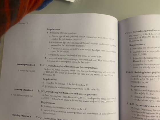 Chapter 14 Requirements 1. Answer the following questions: a. At what type of bond price will Jones Company have total intere