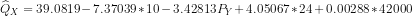 \widehat Q_X = 39.0819 - 7.37039 *10 - 3.42813 P_Y + 4.05067 *24 + 0.00288*42000