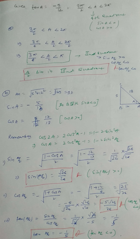 Giveh tanA < A226 4+hQuatyony SinAKO 3 < AZ 2 3 LAK T aene >Sin At >o Ac - 13 SinA=- CsAT Remenrs er 2 ar try l- 25412 1 2 13