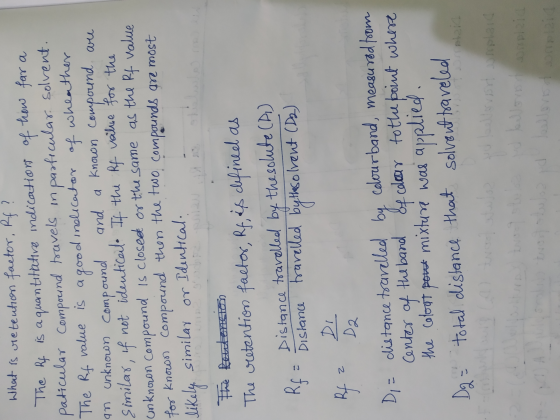 What is retention factor, Rf ? The Rf is a quantitative indicatiort of how far a paticular compound travels in particular. so