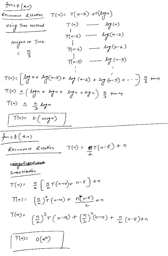 funco (An) Recurrence Relation T(n)= T(n-3 using Tree method Height of Tree T(m) - eng(n) Tin-3) — log(n-3) Tin-6) - log (n-6