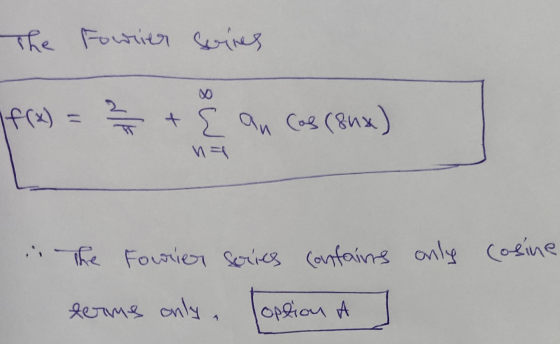 The Fourier series If(x) = 2 + E ancos (8nx) ht i The Fourier series contains only cosine terms only option A