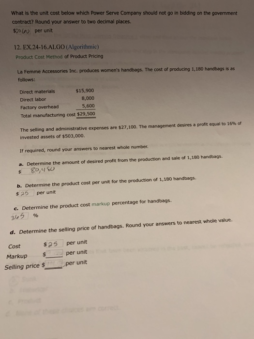 What is the unit cost below which Power Serve Company should not go in bidding on the government contract? Round your answer