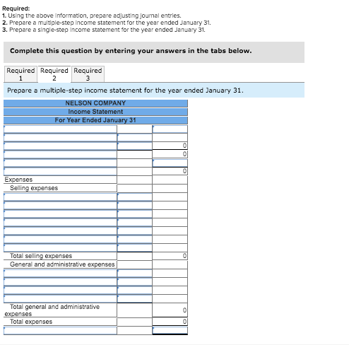Required: 1. Using the above information, prepare adjusting journal entries. 2. Prepare a multiple-step income statement for
