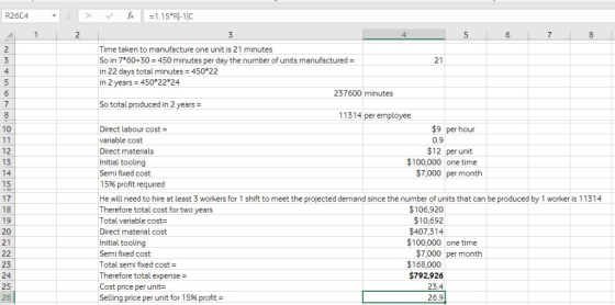 R26C4 4 Time taken to manufacture one unit is 21 minutes So in 760+30 450 minutes per day the number of units manufactured i