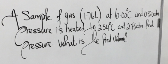 A Sample of gas (1764) at 6.00c and orah Pressure is heated to 2540 and 2.45am farol pressure. what is le fall some