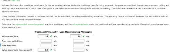 Compute Lead Time Jackson Fabricators Inc. machines metal parts for the automotive industry. Under the traditional manufactur