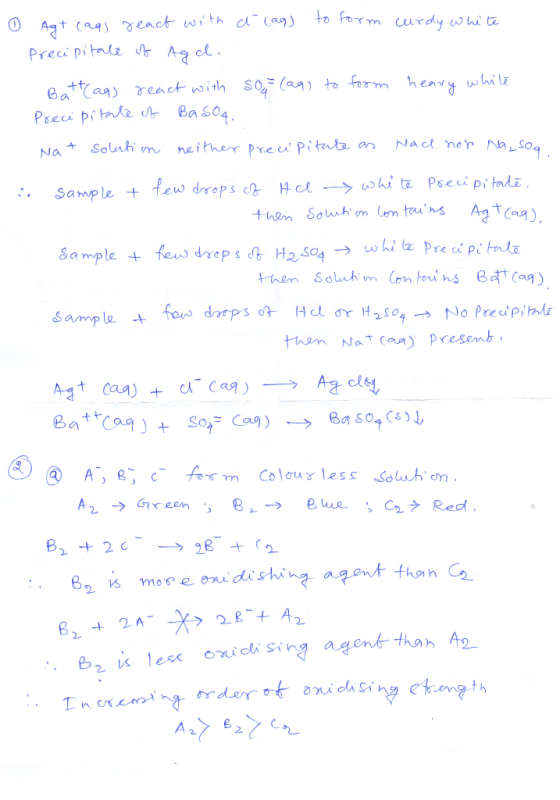 0 Agt cags react with a (aq) to form curdy white Precipitate of Agd. Batt(aq) react with so = (aq) to form heavy white Precip