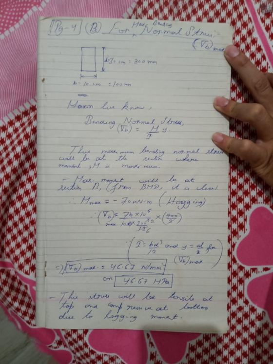 IP-4] (B for Manormal Strani- ma dzo cm = 300 mm 1 b=10cm =100mm live know, Bending Normal stress, (Vo) - My Thue moule mam b