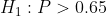 H1: P> 0.65