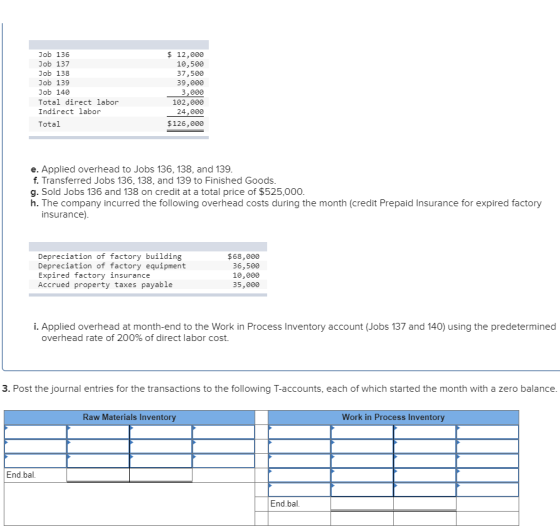 Job 136 Job 137 Job 138 Job 139 Job 140 Total direct labor Indirect labor Total $ 12,000 10,500 37,500 39,000 3,000 102,000 2